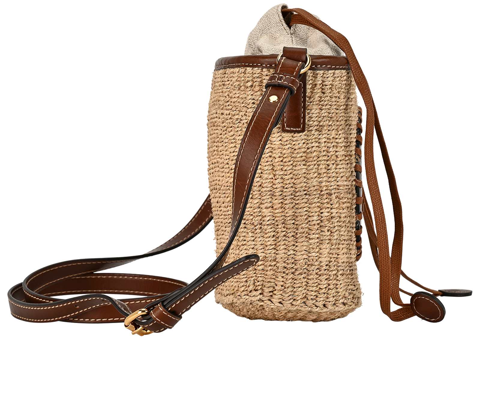 Logo Bucket Bag, &pound;230, Handbags, Beige/Brown, Raffia, Side view